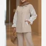 شومیز زنانه لینن آستین دانتل مدل درنا سایز 36 تا 48 - تصویر 2