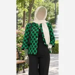 کت مازراتی مجلسی زنانه و دخترانه پاییزی رنگ سبز مشکی فری سایز - تصویر 3