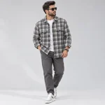 شکت پشمی مردانه چهارخونه پاییزه طوسی سایز 2XL و 3XL