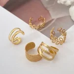 پک گوشواره دخترانه برنجی مدل ایرکاف چندتکه رنگ طلایی و نقره ای - تصویر 3