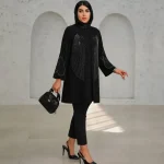 کت مجلسی قلب شانتون اندونزی مشکی نگین کوبی و مروارید کوبی شده - تصویر 7