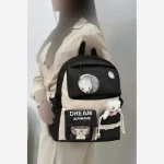 کوله پشتی دخترانه دیبا ضد آب رنگ مشکی کرم - تصویر 2