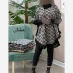 پانچ بافت طرح برگی پالتو آستین کشبافت فری سایز - تصویر 4