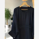 عبای زنانه راحیل الیزه مشکی بلند ملیله دوزی شده آستین پلیسه فری سایز - تصویر 4
