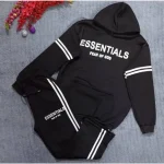 ست هودی شلوار دورس توکرکی طرح ESSENTIALS رنگ مشکی سایز XL و 2XL