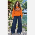 شلوار بگ زنانه طرح جین نیل ترک وارداتی کمر کش - تصویر 4