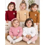بلوز تک دورس دخترانه طرح گل بابونه سرشانه چیندار سایز 6 ماه تا 2 سال - تصویر 2