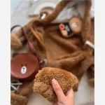 سرهمی خزدار تدی نوزادی مناسب 3 تا 18 ماه دو رنگ شیری و نسکافه ای - تصویر 6