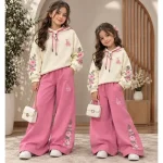 ست هودی و شلوار دخترانه دورس نخ پنبه لاکرا گلدوزی شده سایز 4 تا 8 سال - تصویر 4