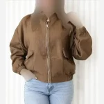 بامبر جکت زنانه فلونزی ضخیم گرم مناسب پاییز قد 63 رنگ قهوه ای - تصویر 5