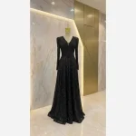 ماکسی مجلسی دانتل چمنی مشکی سنگدوزی شده سایز بزرگ - تصویر 3