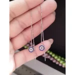 گوشواره نقره بخیه طرح چشم نظر عیار 925 با روکش طلا سفید - تصویر 5