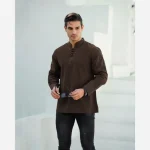 پیراهن الیاف طبیعی گره ای مردانه مدل آرتین رنگ قهوه ای