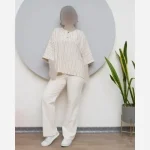 شومیز قواره دار راه راه لنین درجه یک فری سایز - تصویر 2