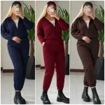 ست سه تیکه سویشرت کراپ و شلوار دورس پنبه تو کرکی مدل انجل سایز 36 تا 46