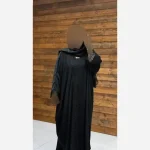 مانتو عبایی جواهر کرپ الیزه مشکی فری سایز مجلسی - تصویر 4