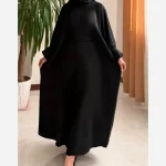 عبای زنانه راحیل الیزه مشکی بلند ملیله دوزی شده آستین پلیسه فری سایز - تصویر 2