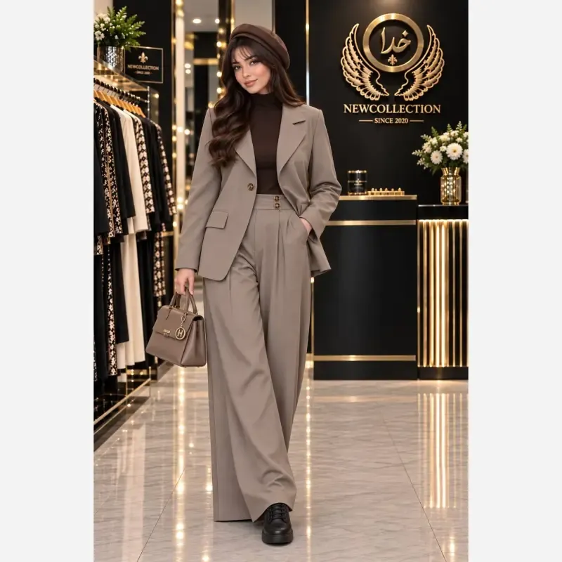 cef716f7-d11d-4b5c-9402-3622ddbd4ec3 ست کت و شلوار زنانه شیما جنس بزیاق اعلا فری سایز 38 تا 46 - تصویر 1