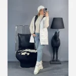 پافر مموری اسپرت زنانه جنس مموری گرم بالا آستر کشی شده رنگ گندمی و شیری - تصویر 2