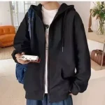 سویشرت جلو زیپ دار دورس تو کرکی مشکی فری سایز - تصویر 4