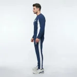 ست تیشرت آستین بلند و شلوار مردانه پارچه مراکشی کبریتی لاکرادار رنگ آبی نفتی - تصویر 4