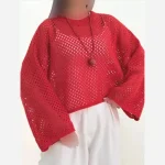 کراپ قلاب بافت پاییز شراگ بافت بافت اکریل درجه یک اناری روشن فری سایز - تصویر 2