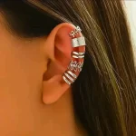 پک گوشواره دخترانه برنجی مدل ایرکاف چندتکه رنگ طلایی و نقره ای - تصویر 2