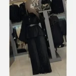 ست شومیز و شلوار مخمل مزونی نگین دار رنگ مشکی - تصویر 2