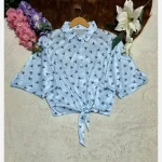شومیز گره ای چاپی پاپیونی جنس پری صابونی شیشه ای فری سایز - تصویر 6