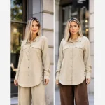 مانتو جین نیل بغل دکمه رنگ کرم فری سایز - تصویر 3