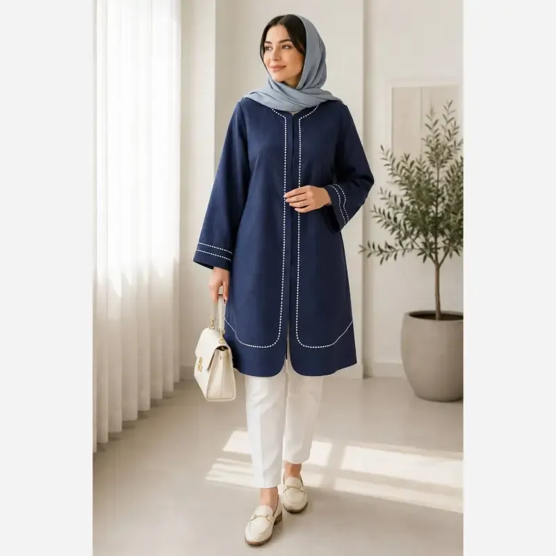 fde6ef2a-2f19-4dbb-90c5-66027292746b مانتو زنانه گلدوزی مدل ریوا جنس شانتون ژاکارد سایز 36 تا 52 - تصویر 1