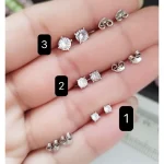 گوشواره نقره میخی تک نگین زنانه با روکش طلا سفید عیار 925 - تصویر 4
