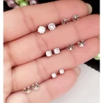 گوشواره نقره میخی تک نگین زنانه با روکش طلا سفید عیار 925 - تصویر 5